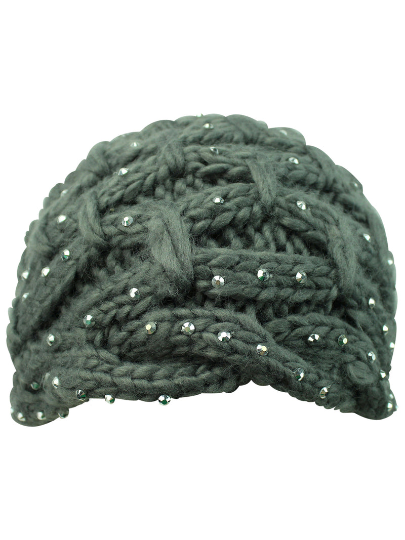 Thick Knit Winter Silver Rhinestone Beanie Hat