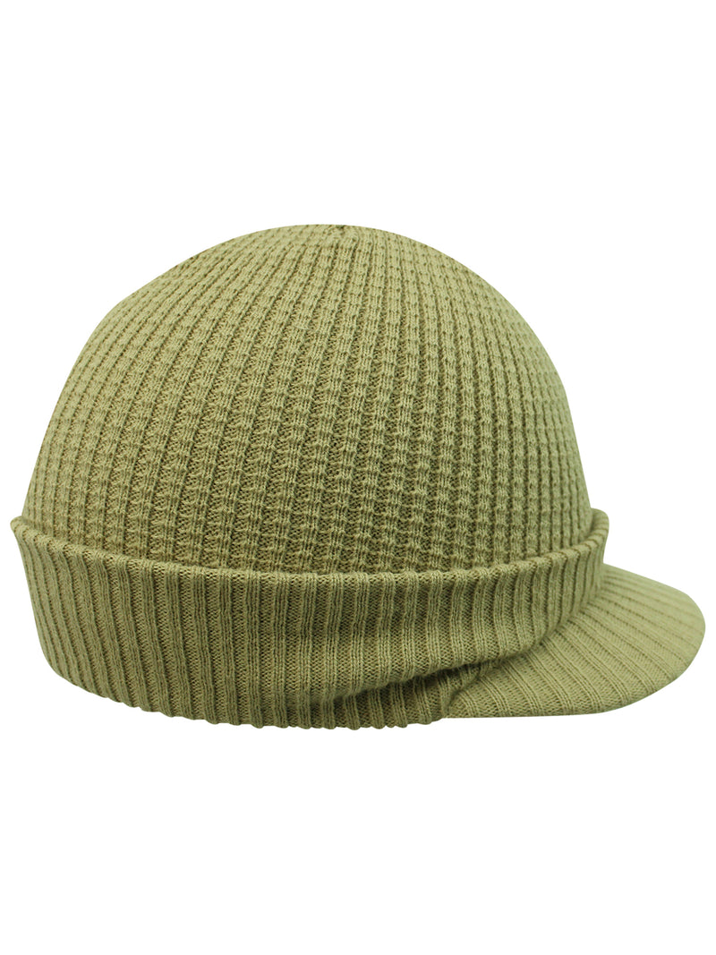Thermal Ribbed Knit Beanie Hat With Visor