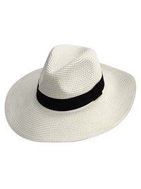 Woven Straw Wide Brim Panama Style Sun Hat