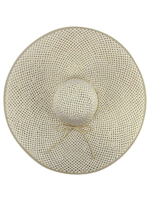 Cream & White Ultra Wide Brim Straw Floppy Hat