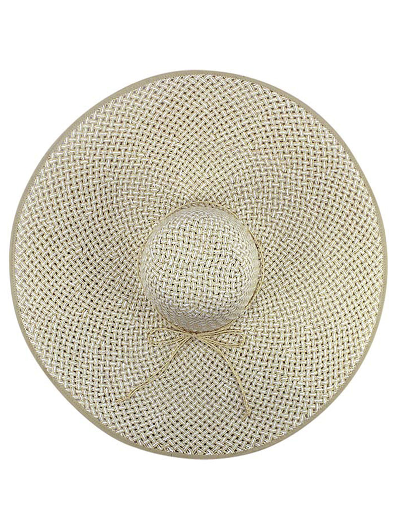 Cream & White Ultra Wide Brim Straw Floppy Hat