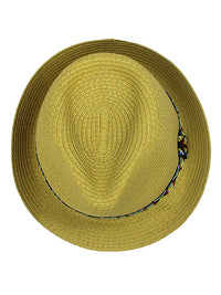 Woven Straw Fedora Hat With Aztec Band