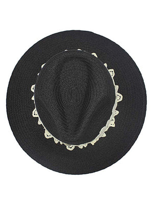 Woven Straw Panama Hat With Lace Hat Band