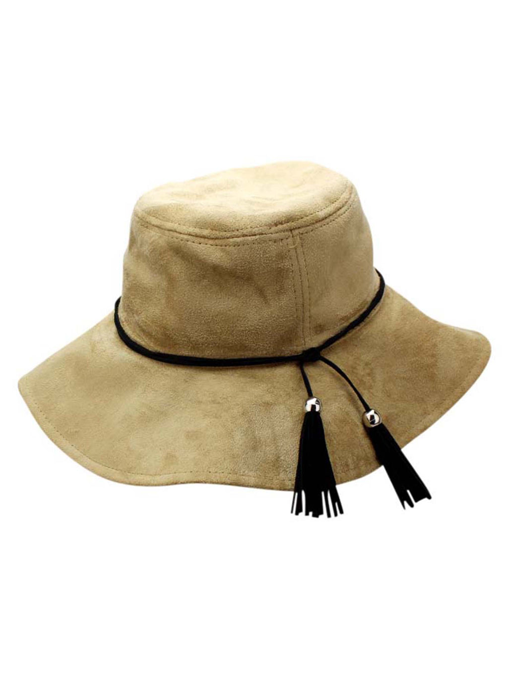 Faux Suede Bucket Hat With Tassel Hat Band