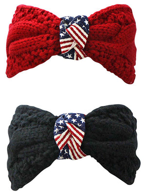 Black & Red 2-Pack Winter Knit American Flag Headbands