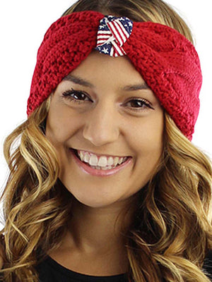 Black & Red 2-Pack Winter Knit American Flag Headbands