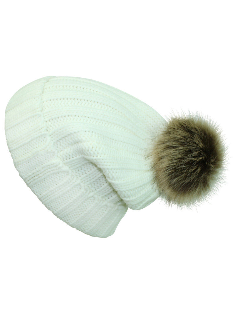 Posh Ribbed Knit Pom Pom Beanie Hat