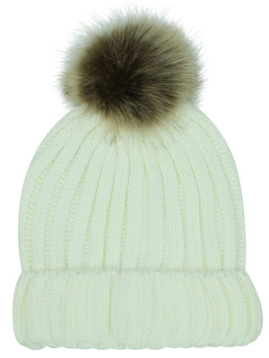 Posh Ribbed Knit Pom Pom Beanie Hat
