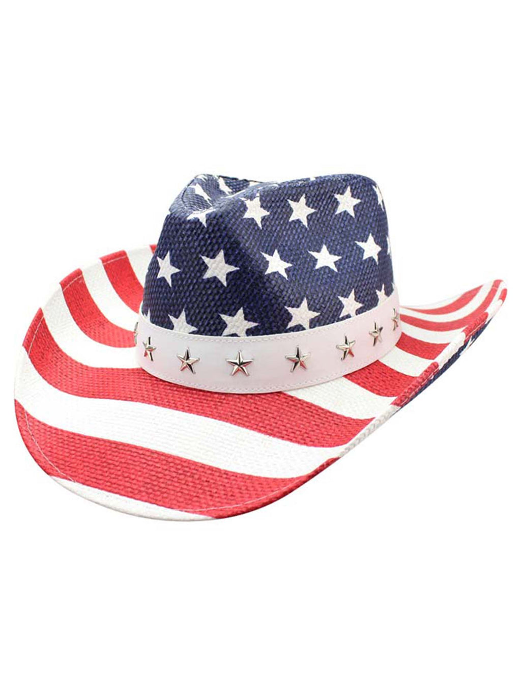Red White And Blue Star Studded Straw Cowboy Hat