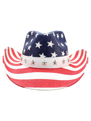 Red White And Blue Star Studded Straw Cowboy Hat