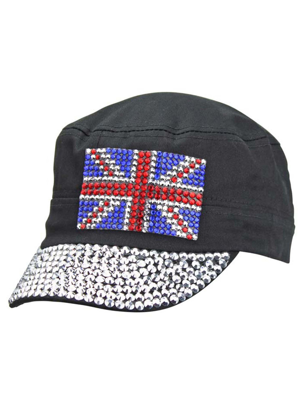 UK Shiny Rhinestone Studded Cadet Cap Hat