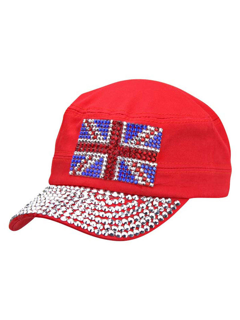 UK Shiny Rhinestone Studded Cadet Cap Hat