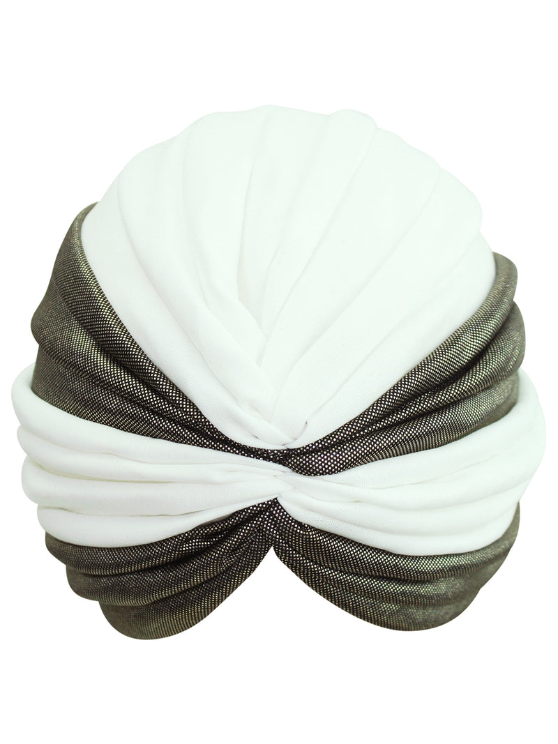 White & Gold Turban Head Wrap