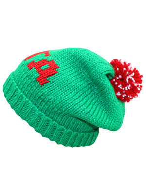 Green Knit I Love Santa Beanie Hat With Pom Pom