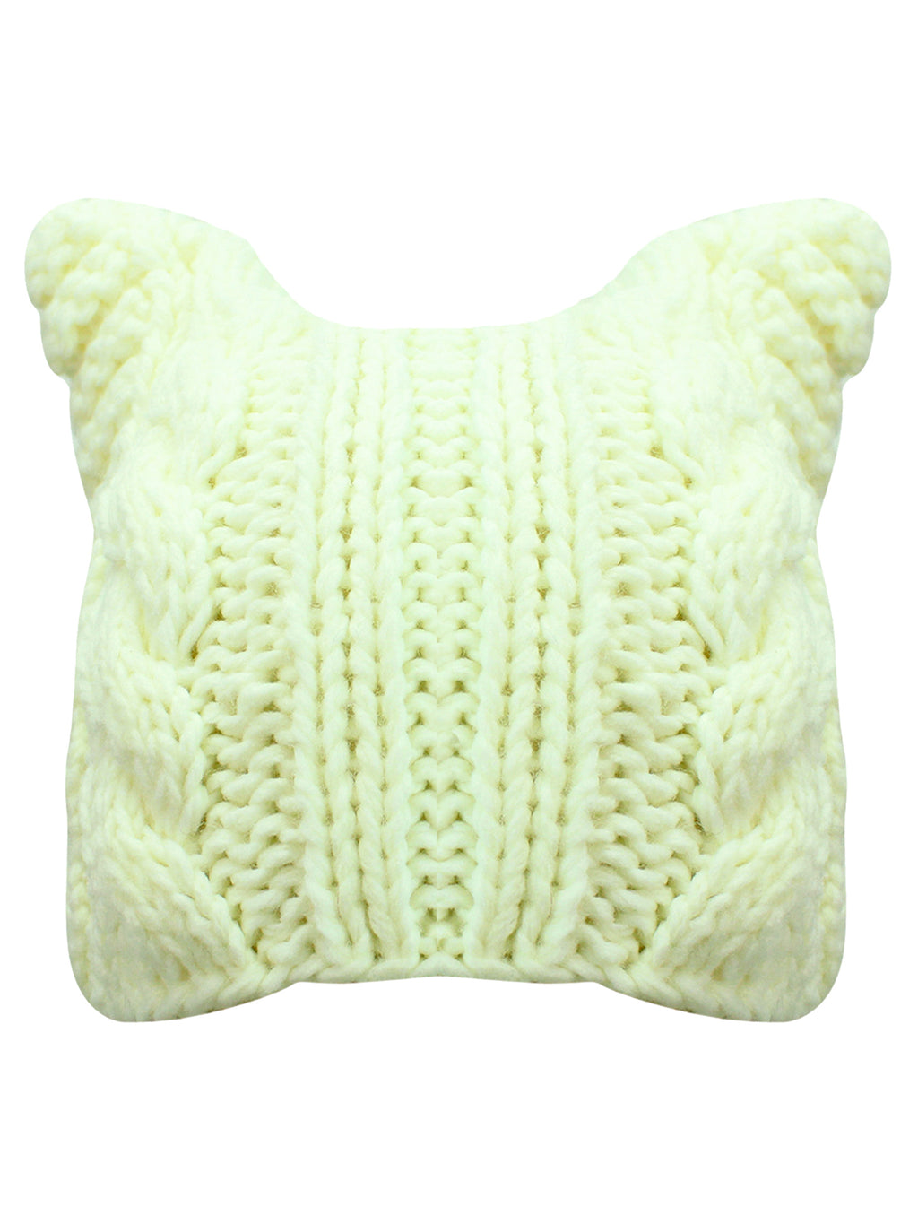 White Cable Knit Beanie Hat With Pussy Cat Ears