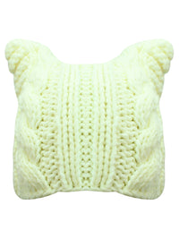 White Cable Knit Beanie Hat With Pussy Cat Ears