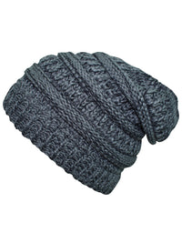 Gray & Black Two Tone Knit Slouchy Unisex Beanie Hat