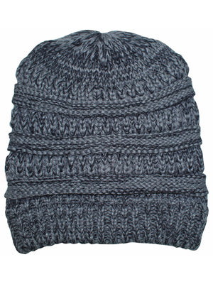 Gray & Black Two Tone Knit Slouchy Unisex Beanie Hat