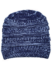 Navy Blue & White Two Tone Knit Slouchy Unisex Beanie Hat