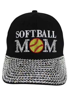 Softball Mom Black Rhinestone Baseball Cap