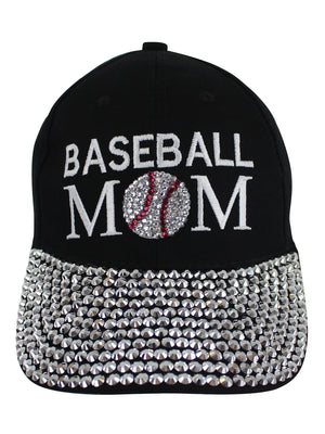 Baseball Mom Black Rhinestone Baseball Cap