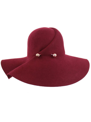 Burgundy Wool Floppy Hat With Pinned Brim