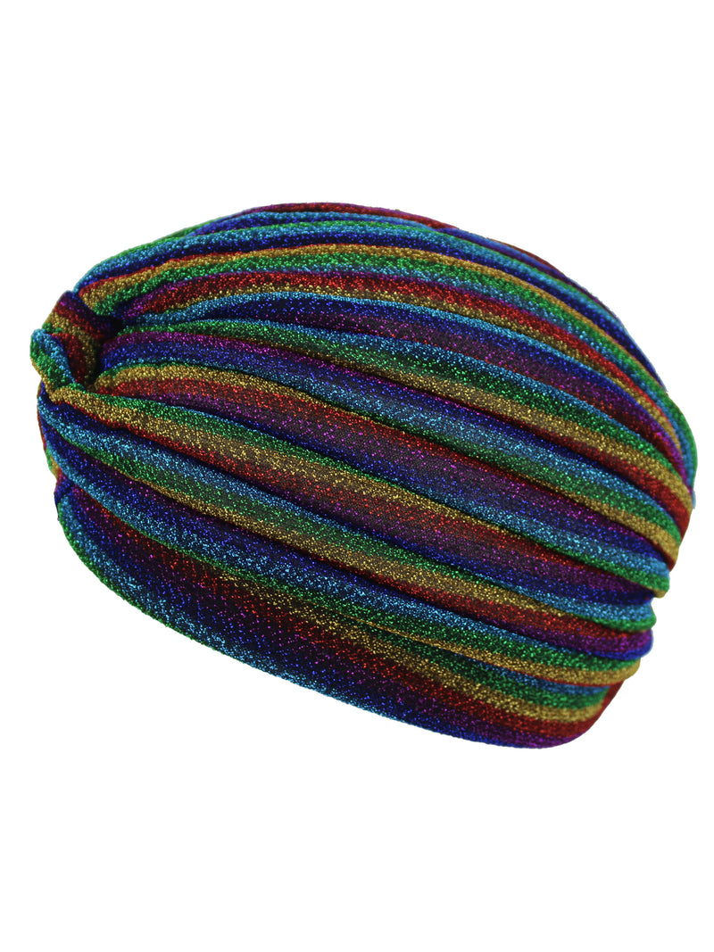Rainbow Metallic Striped Turban Head Wrap Cap