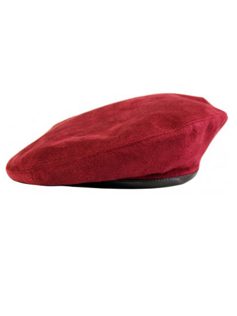 Faux Suede Burgundy Beret With Faux Leather Band