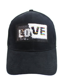 Love Trimmed In Sequins Black Baseball Cap Hat