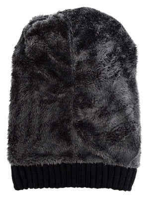 Mens Black Knit Hat With Fur Lining