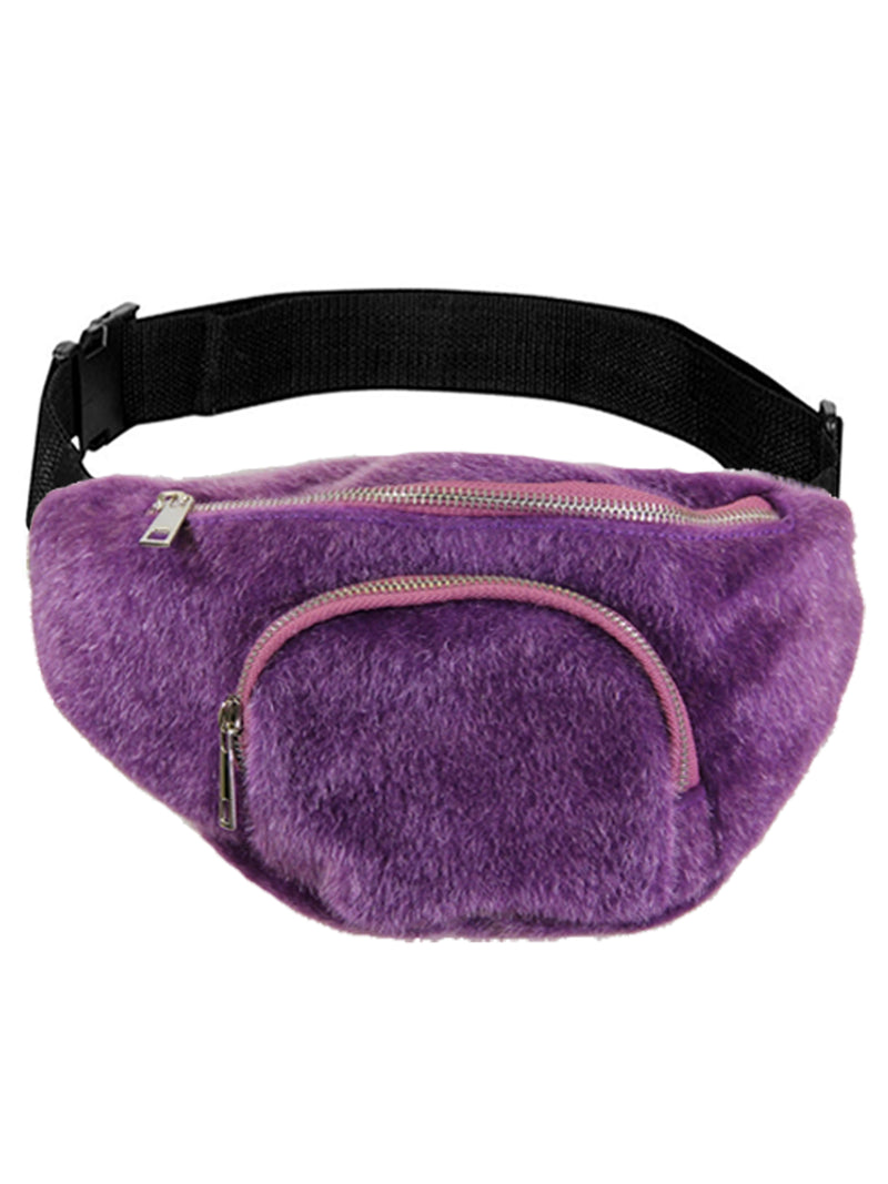 Plum Purple Solid Fur Fanny Pack