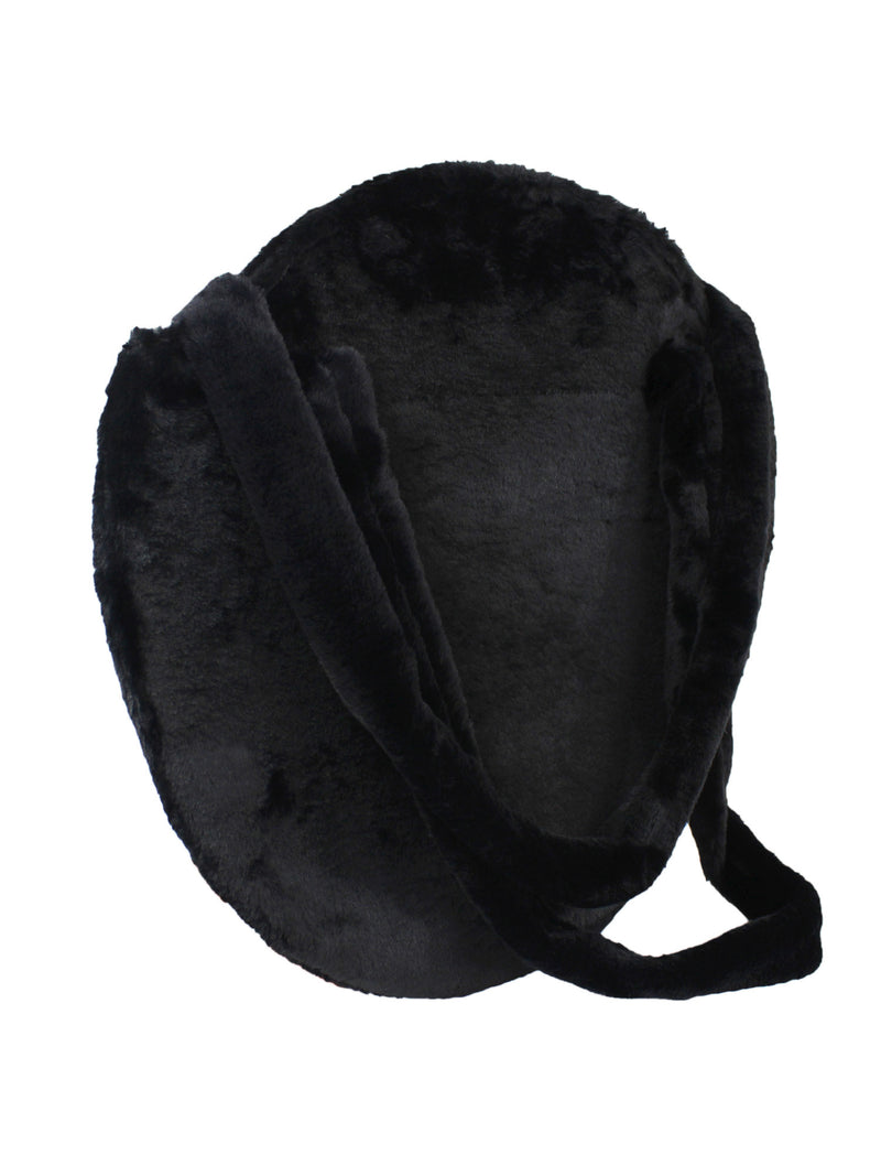 Black Round Faux Fur Tote Bag