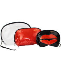 Red Lips Clear 3 Piece Cosmetics Bags