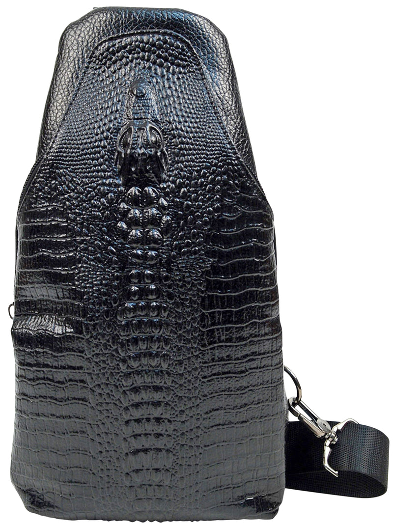 Black Embossed Vegan Leather Crossbody Sling Bag