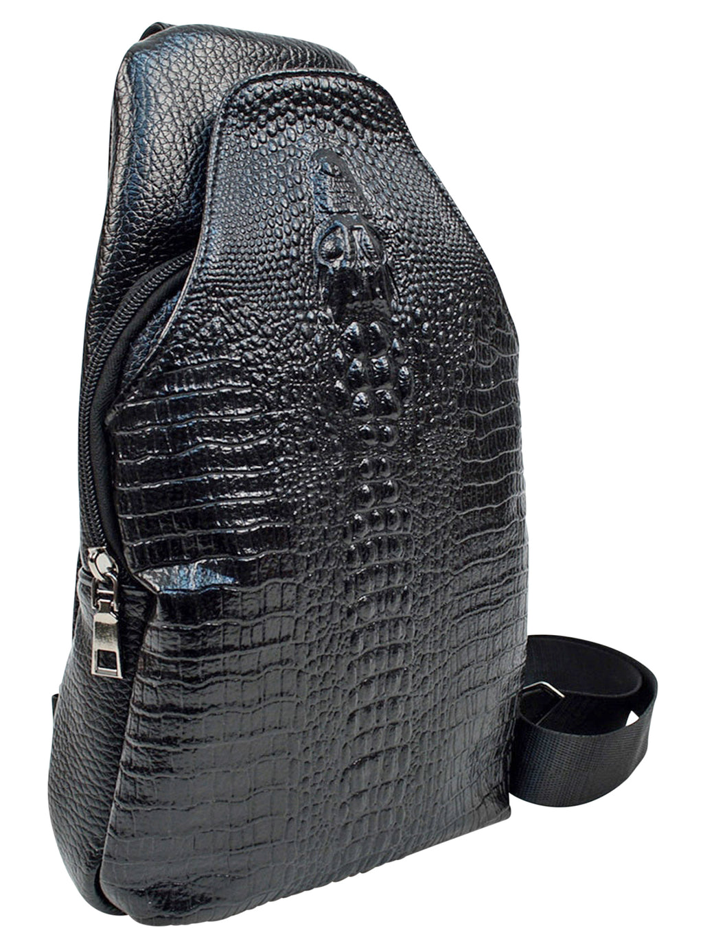 Black Embossed Vegan Leather Crossbody Sling Bag