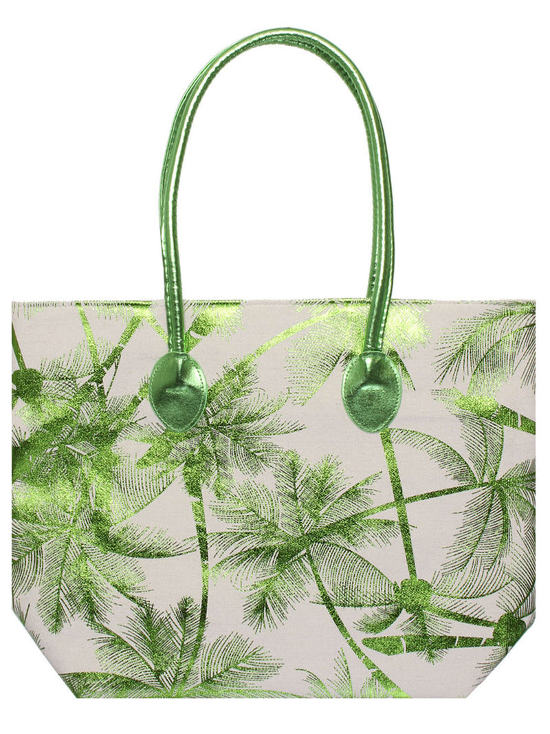 Green Metallic Palm Tree Beach Tote Bag