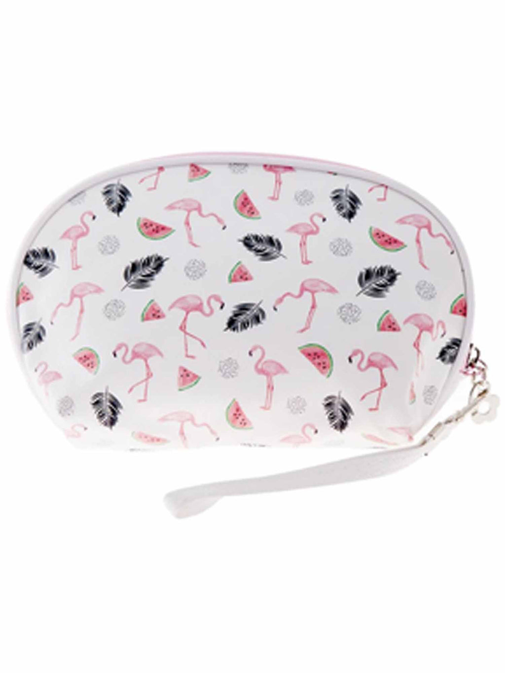 Flamingo & Watermelon Print Round Cosmetic Bag