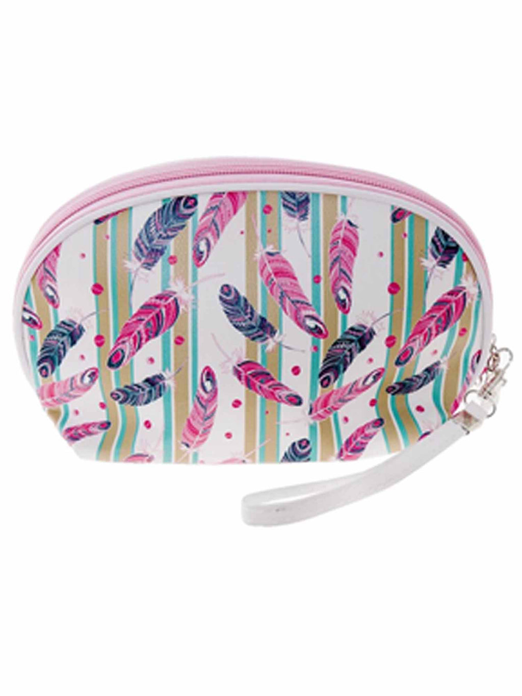 Bright Feather Print Round Cosmetic Bag