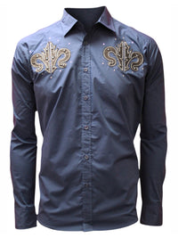 Men's Long Sleeve Graphic Dress Shirt With Fleur De Lis