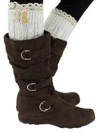 Ivory White Knit Boot Liner Leg Warmers With Lace Trim