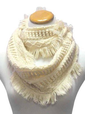 Cable Knit Infinity Loop Scarf With Fringe