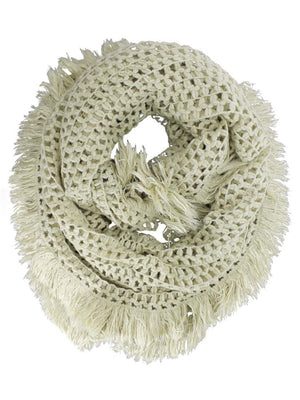 Beige Crochet Open Knit Winter Infinity Scarf