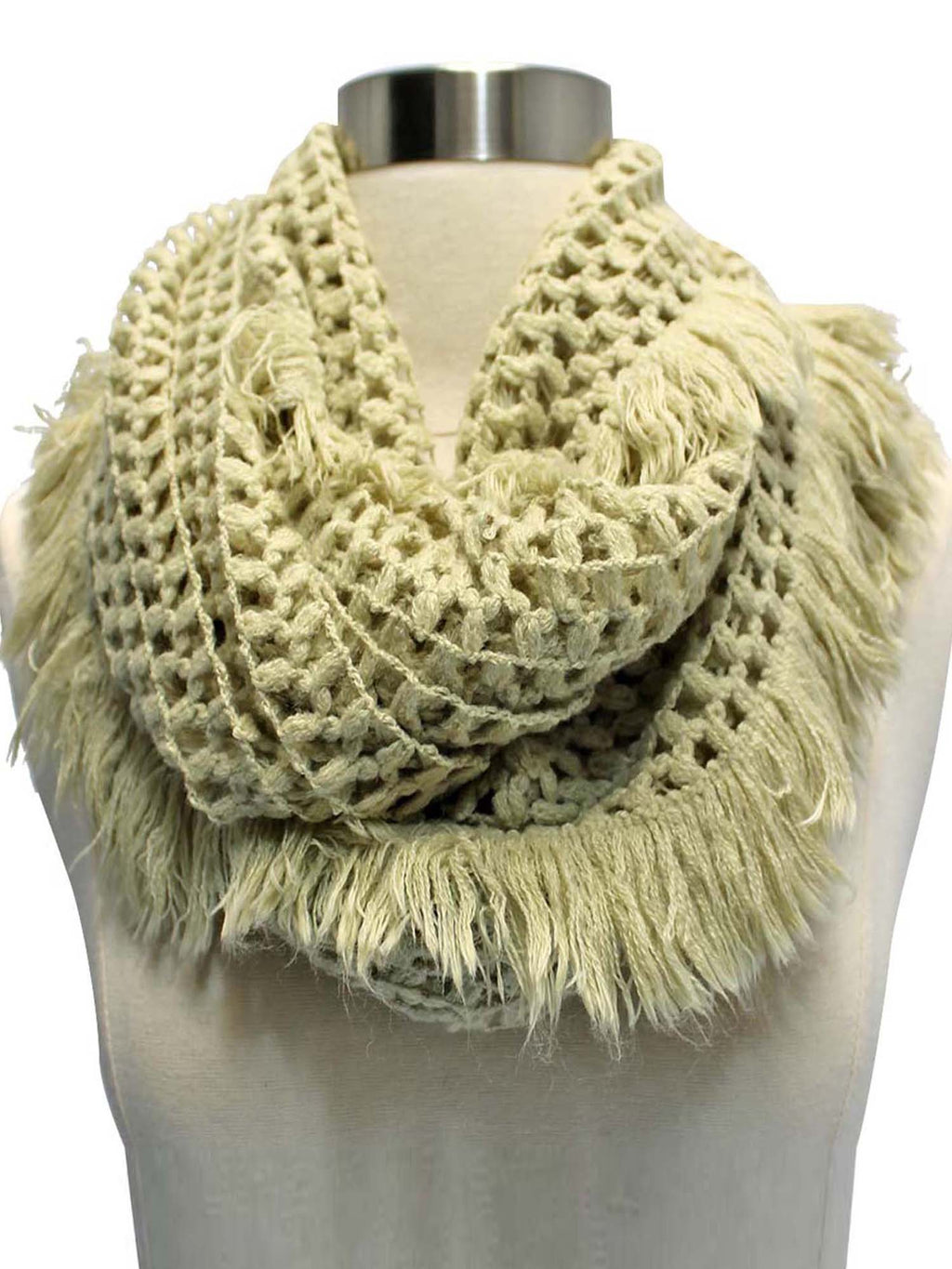 Beige Crochet Open Knit Winter Infinity Scarf