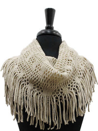 Open Knit Infinity Scarf With Fringe