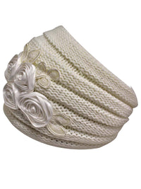 Ribbed Knit Headband With Floral Design