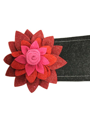 Black Wool Headband With Large Two-Tone Flower