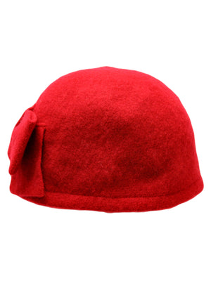Red Simple Wool Pillbox Hat With Bow