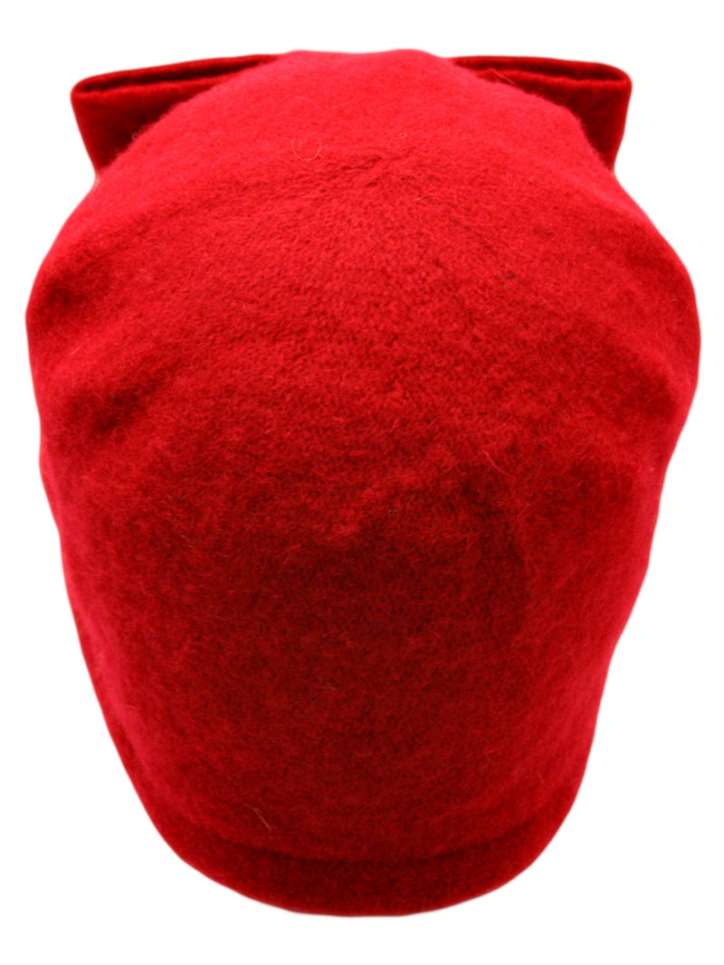 Red Simple Wool Pillbox Hat With Bow