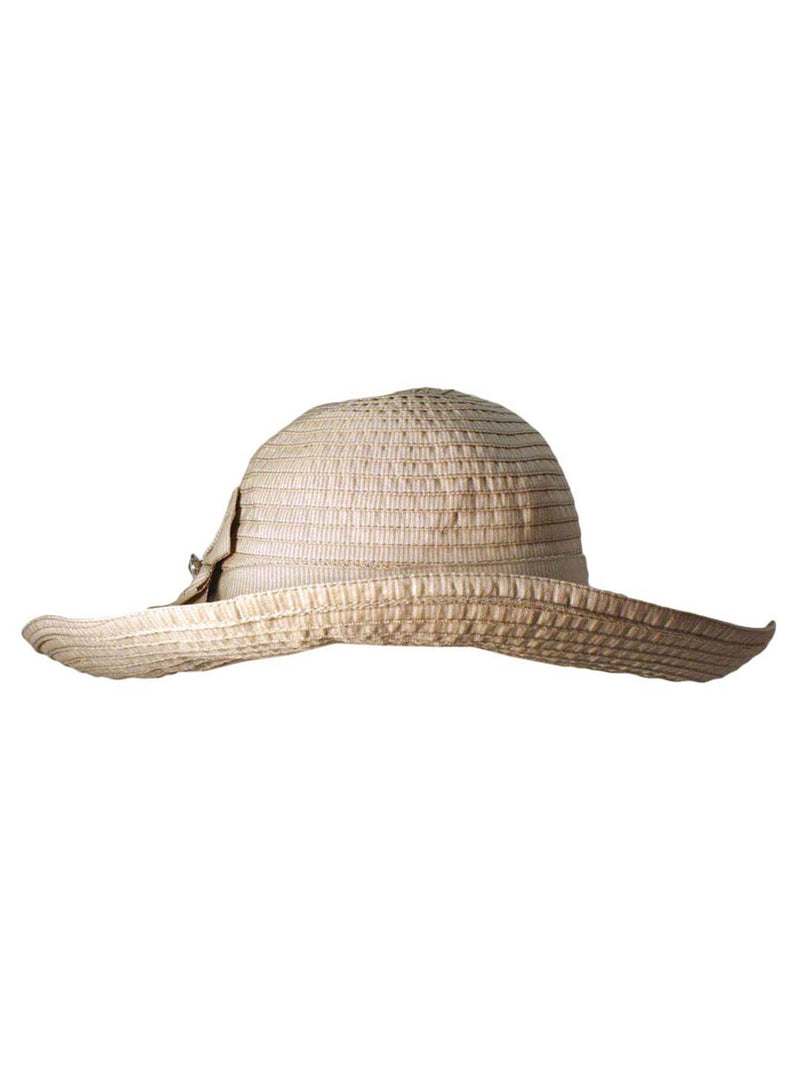 Beige Shapeable 5" Brim Floppy Hat With Bow