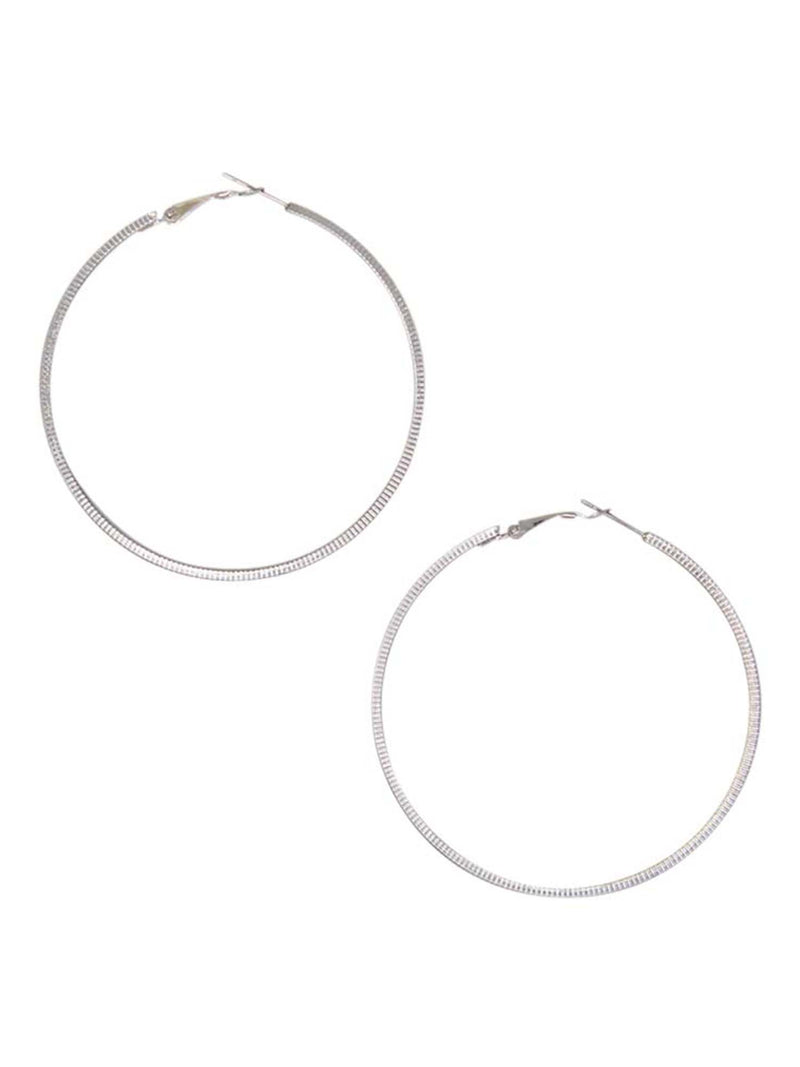 Classic Silver Hoop Earrings With Ribbed Detail